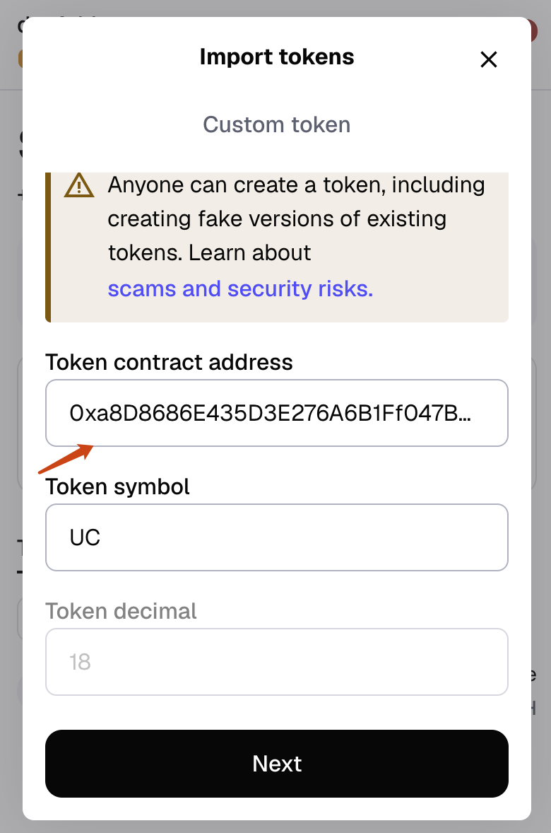 MetaMask paste token contract address
